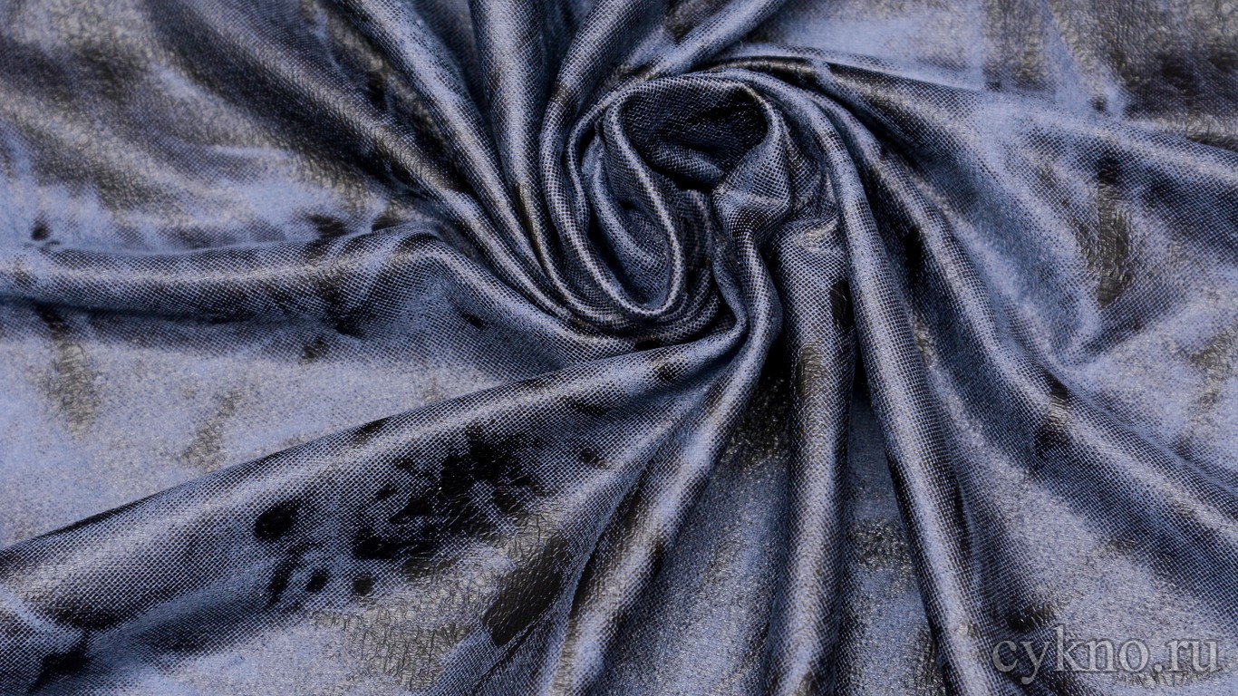 Ткань Замша "Антрацитово-синий с черным принтом"